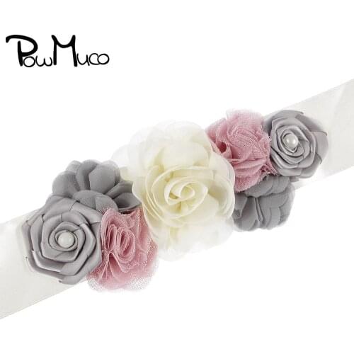 Powmuco Handmade Flowers Women Clothing Decoration Belts Fashion Bridesmaids Dress Sash DIY Wedding Accessories Holiday Gifts