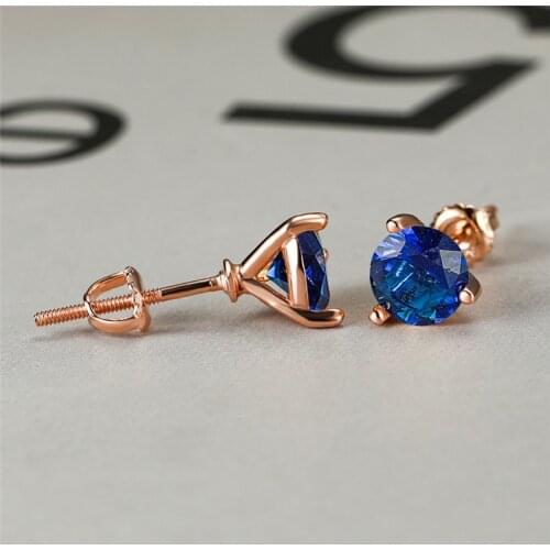 8MM Round Blue Zircon Screw Thread Stud Earrings For Women Wedding Jewelry Vintage Rose Gold Multicolor CZ Stone Spiral Earrings