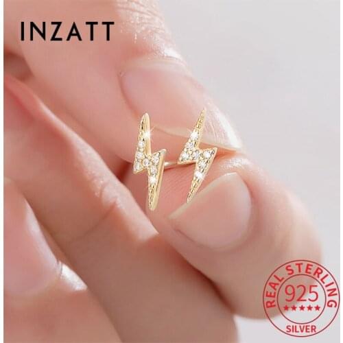 INZATT Real 925 Sterling Silver Zircon Lightning Stud Earrings For Women Punk Fine Jewelry Minimalist Accessories Drop Shipping