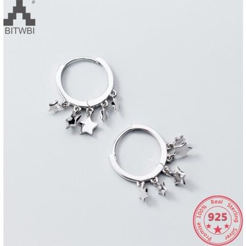 S925 silver stars earrings female Japanese style simple five-pointed star tassel short earrings temperament earrings