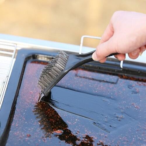 BBQ Stainless Steel Wire Brush Barbecue Grill Clean Tool Portable Reusable with Handle Cooking Cleaning Supplies Accessories