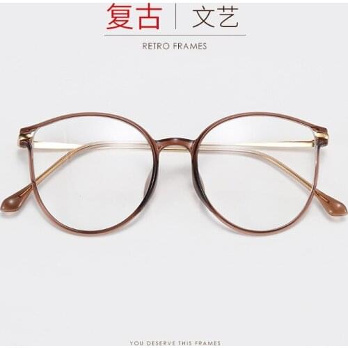 Korean Retro Ultra Light Plastic Steel Nearsighted Frame Fashionable Semi Oval Womens Face Trimming Spectacle Frame Plain
