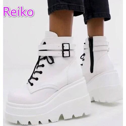 2021 Fall/Winter Europe and America New Large Size Sponge Cake Platform Colorful High Heel Buckle Ladies Ankle Boots