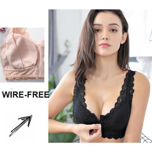 Womens Adjustable Front Closure Extra-elastic Large Wire-free Sleep Lace Bra Comfy High Quality Bra Нижнее Белье Женское 2021