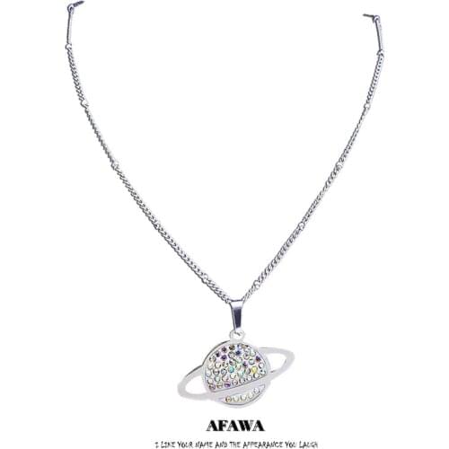 2021 Stainless Steel White Crystal Universe Planet Necklaces Charm Women Silver Color Small Necklaces Jewelry cadena N4900S01