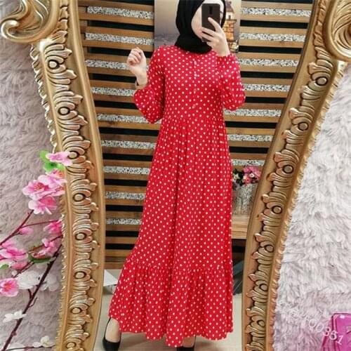 Plus Size Polka Dot Kaftan Abaya Dubai Hijab Muslim Dress Caftan Marocain Turkish Dresses Jilbab Abayas For Women Islam Clothing