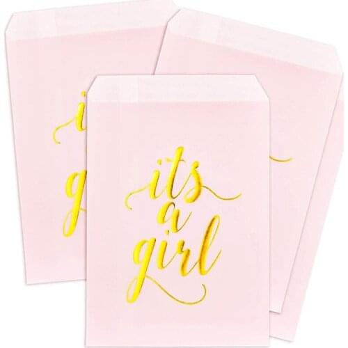 10Pcs Baby Shower Party Decoration Paper Bag Boy Or Girl Gender Reveal Hot Stamping Candy Bag Disposable Food Bag