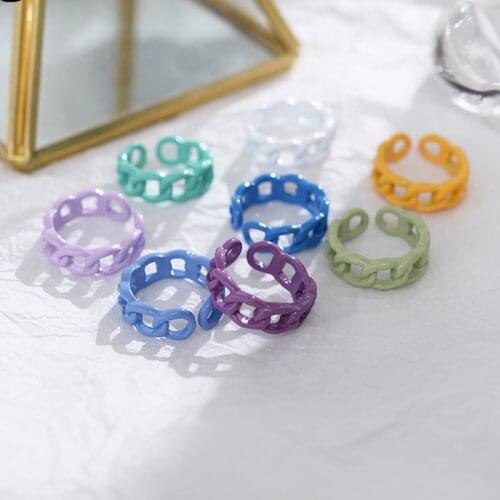 2021 Trendy Colorful Dripping Oil Rings Hand-Painted Geometric Irregular Open Rings for Women Girls Party Jewelry Gift