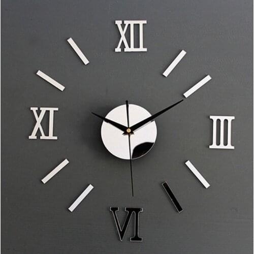 3D Mirror Roman Numbers Wall Clock Stickers Elegant DIY Digital Wall Clocks for Home Art Living Room Office Decoration Clock