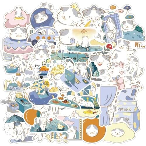 50pcs/SET Cute Cat Theme Sticker Waterproof fit Car Laptop Skateboard Surfboard Suitcase Bicycle Kids Toy Home Decor