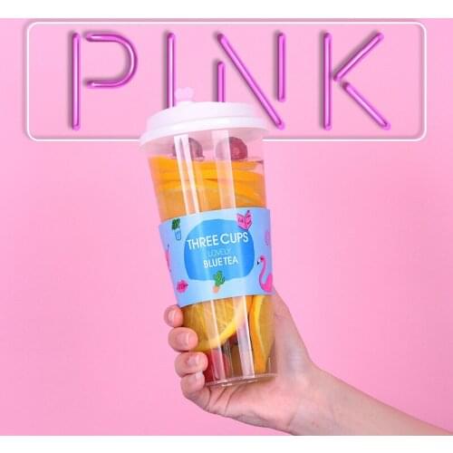 50pcs High quality 90 caliber transparent disposable cups creative party birthday cold hot drink plastic cup with lid and sleeve