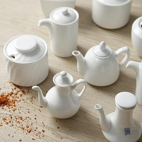 White Porcelain Olive Oil Pot Sauce Vinegar Salt Spices Seasoning Can Bottle Gravy Boats Kitchen Cooking Tools Storage Organizer