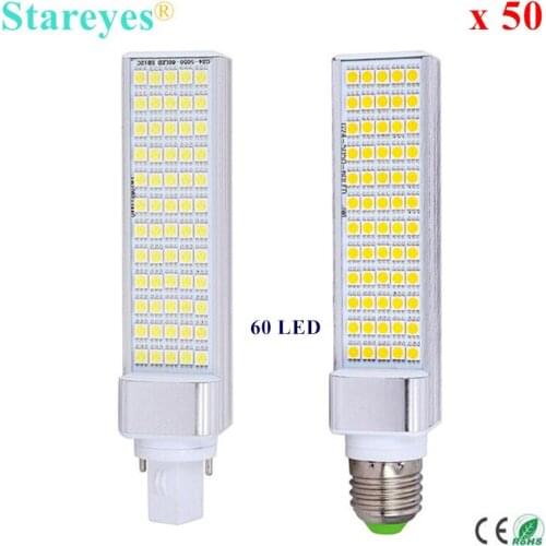 Free Shipping 50 Pcs G24 G23 E27 LED PLC Bulb SMD 5050 60 LED 12W Corn Light Lamp LED transverse inserted PL light bulb Lighting
