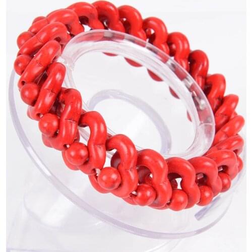 White Red Blue Stretch Howlite Bracelet Wrist Wrapped Wide Bracelets Fingernail Shape Stones Bangles for Men Healing JewelryB052
