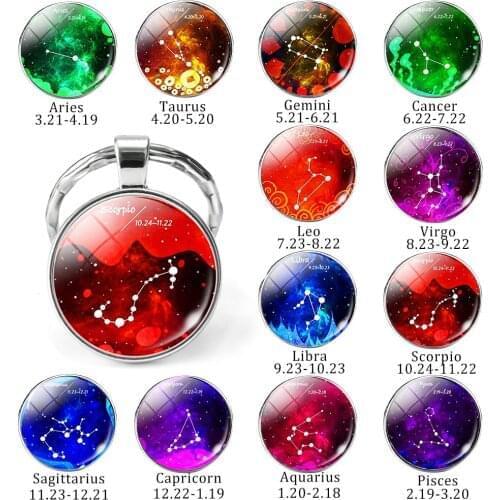 12 Constellations Zodiac Signs Key Chain Aquarius Key Ring Sagittarius Leo Libra Scorpio Key Ring Birthday Gift