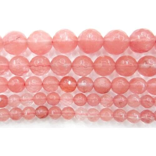 Natural Facete Pink Cherry Quartz Loose Beads Jaspers Round Stone Beads 4 6 8 10 12mmFor Jewelry Making DIY Bracelet Necklace