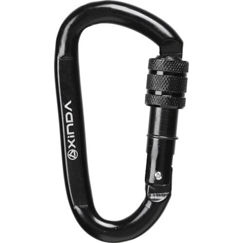 Black 30KN D Ring Made Of Carbon Steel With Screw Cap, Carabiner
