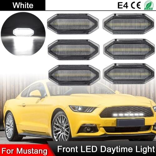 6Pcs For Ford Mustang 2015 2016 2017 2018 2019 Front Grille White LED Daytime Running Lamp DRL Driving Light