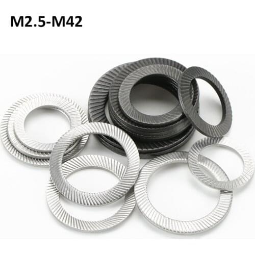Double Ridges Teeth Safety Locking Washers Spacer Anti Skid Gasket Carbon Stee/304 stainless steel M2.5-M42