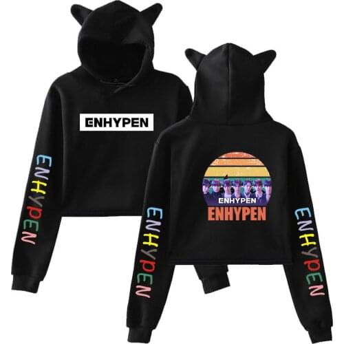 ENHYPEN 2D print Cat Hoodies for Women summer Hoodies Sweatshirt Sexy Kpop cat hooded Harajuku