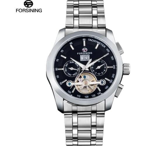 FORSINING 2017 Luxury Brand Watches Men Stainless Steel Mechanical Automatic Self Wind Tourbillion Wristwatches Date Week Month