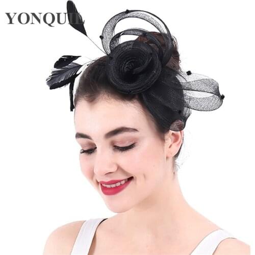 Black Mesh Wedding Bride Headwear Ladies Elegant Fascinator Hair Accessories Flower Handmade Headdress With Fancy Feathers Hat