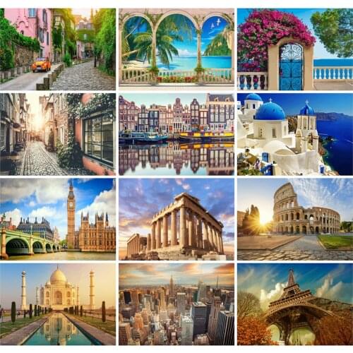 Huacan Diamond Painting 5d Scenery Handmade Gift Mosaic Building Landscape Living Room Wall Decoration Diamond Art