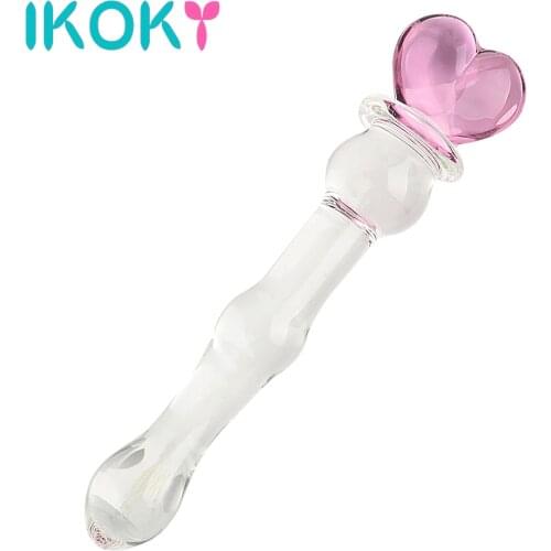 IKOKY Pink Heart Glass Dildo for Women Crystal Masturbator for Female for Vaginal and Anal Stimulation Glass Pleasure Wand