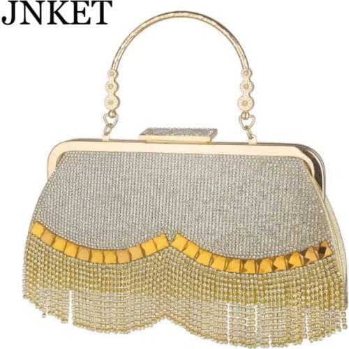 JNKET New Women Rhinestone Evening Bags Party Clutch Bags Tassel Handbag Banquet Bag Chain Shoulder Bag Crossbody Bag