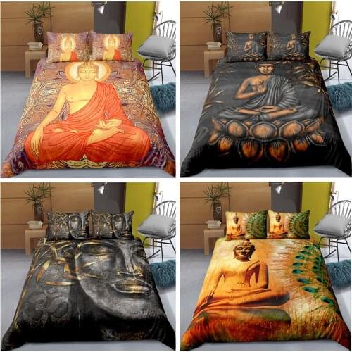 Bedding Set Luxury King Queen Siting Buddha Printed Duvet Cove Adult Bedclothes Bed Sets Quilt Covers With Pillowcase 2/3pcs