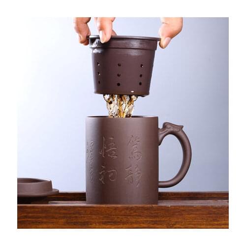 500ml Zisha mug Yixing ore pure handmade purple cup with tea liner filter nice gift for elder