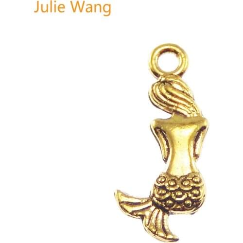 Julie Wang 30pcs Mini Charms Fashion Alloy Gold Color Double Sides Mermaid Pendant Jewelry Earring Necklace DIY Accessories