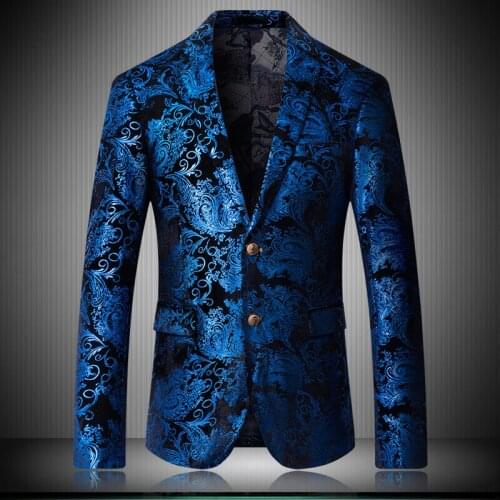 2021 Blazer Men High Quality Blue Printed Single Breasted Man Blazer Casual Suit Jacket Plus Size 4xl 5xl Blazer Masculino