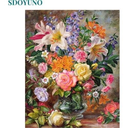 SDOYUNO DIY Painting By Numbers For Adults Flower 60x75cm Picture By Numbers On Canvas Frameless Home Decor Rose Unique Gift