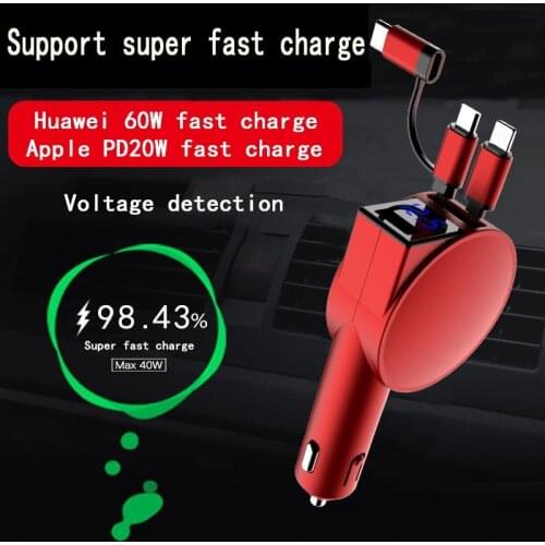 2021 New QC4.0 Fast Charge Universal 3 in 1 Retractable Car Charger Install Charger for Mobile Phone Car Accessories