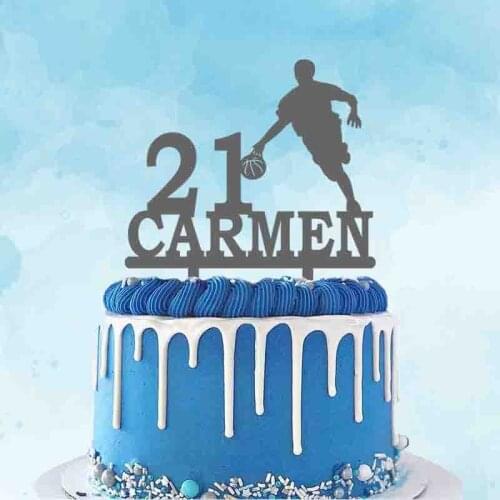 Personalized Basketball Cake Topper Custom Name Age Man Playing Basketball Topper For Basketball Birthday Party Cake Decoration