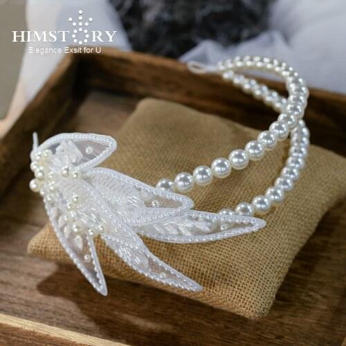 Himstory Luxury Handmade Wedding Hairband Rhinestone Beaded Leaves Party Headband Hair Jewelry Accessories for Women and Girls