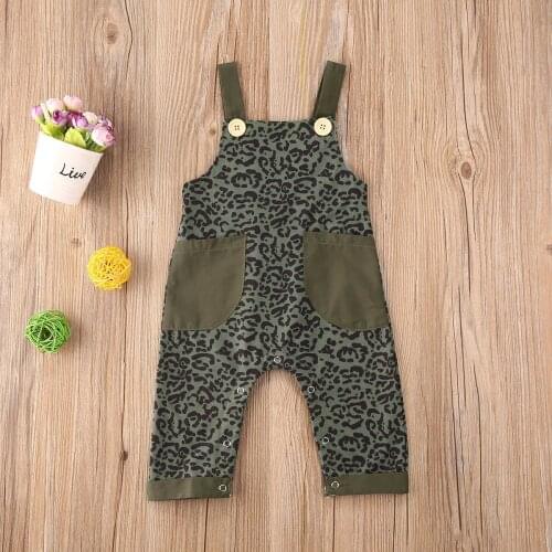 Pudcoco Toddler Baby Boy Girl Clothes Sleeveless Strap Leopard Print Pocket Romper Jumpsuit One-Piece Outfit Cotton Sunsuit