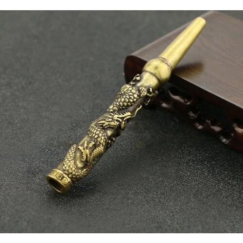 Carved Vintage Pure Brass Tobacco Rod Gold Cigarette Holder Filter Circulation Type Cleanable Solid Pipe Metal Crafts