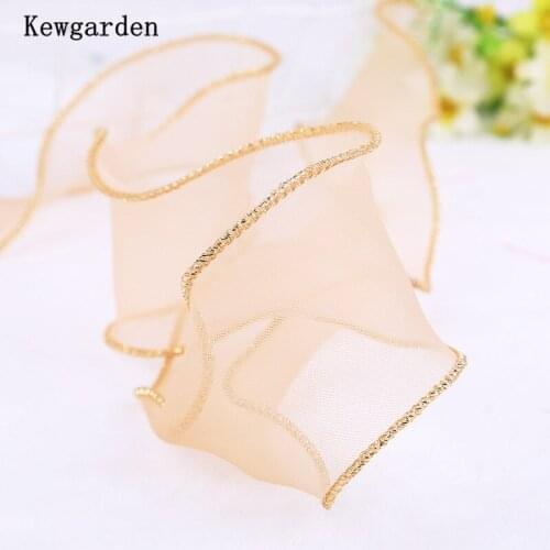 Kewgarden Gold edge Organza Ribbon 6cm 60mm Handmade Crafts DIY Hairbow Accessories Tulle Gift Flower Packing Decoration 10 Yard
