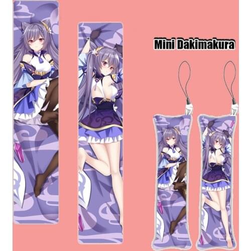 Cute Genshin Impact Mini Dakimakura Phone Strap Keychain Hanging Pillow Keqing Print Figure Cosplay Props Pendant Charm Gifts