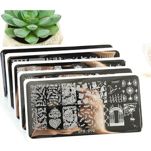SPH Collection Rectangle Nail Stamp Stencil 1pc Halloween Christmas Design Stencil Stickers For Nails Polish Image Stencil Tools