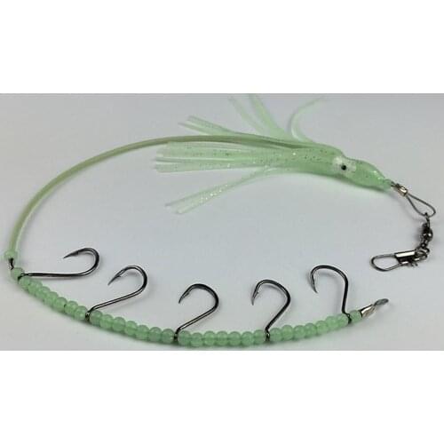 Tropical Nocturnal Octopus Squid Green Hook Luminous Gear Bead with 5 Wire Hooks