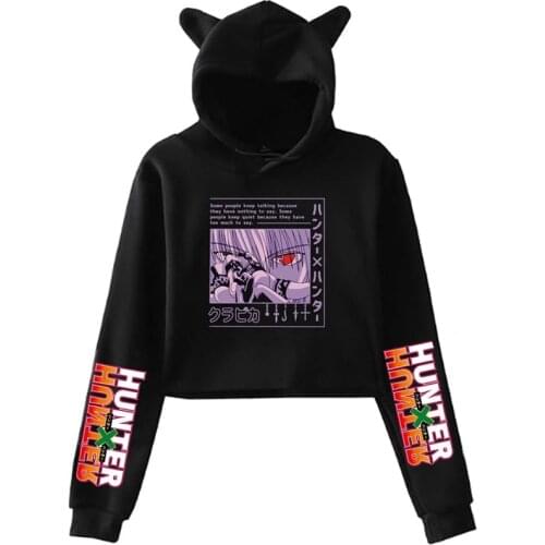 Harajuku Cropped Anime Hoodies Hunter X Hunter Kurapika Devil Eye Print Sweatshirts Autumn Casual Women Crop Tops