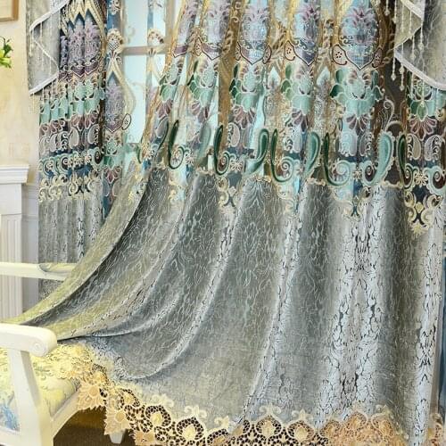 High-end Water-soluble Embroidered Curtains European for Living Room Bedroom Hollow Embroidered Fashion Jacquard Curtains Custom