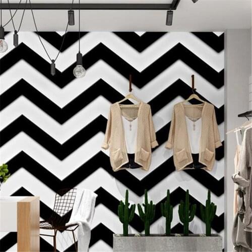 Wellyu Modern minimalist black and white horizontal stripes wave wallpaper restaurant 3D living room background wall paper