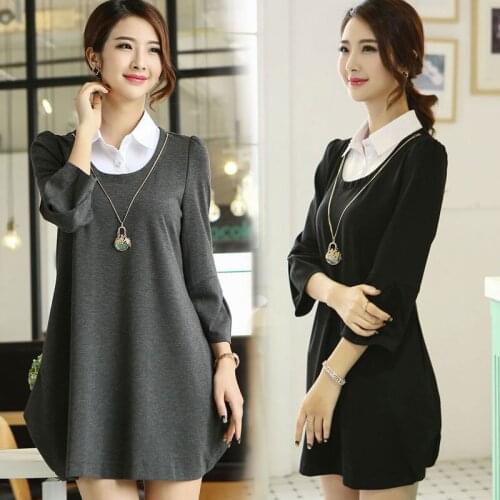 Spring/autumn womens clothing knitted shirts womens t shirts fake two pieces shirt collar knitted t shirts m-5xl size 5124