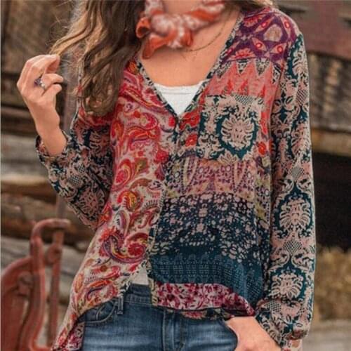 Women Tops And Blouses Shirt Long Sleeve Bohemian Beach Loose Female Blouse Boho Fashion V Neck Lady Top Blusas