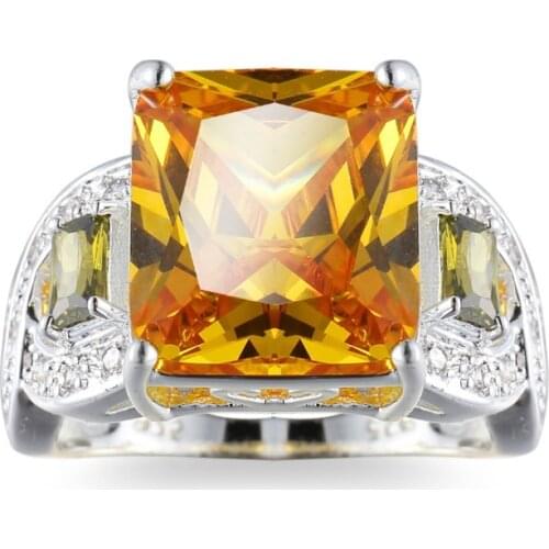 Fashion 925 Sterling Silver AAA+ Yellow CZ Crystal Rings For Women Female Cubic Zirconia Ring Finger 2021 Plata Fine Jewelry