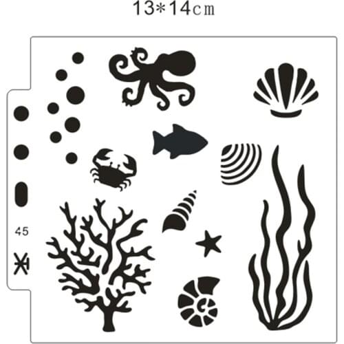 13*14cm sea world Cover templat scrapbook stencils spray plastic mold shield DIY cake hollow Embellishment printing lace ruler